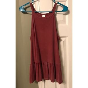 Wine peplum ruffle halter tank